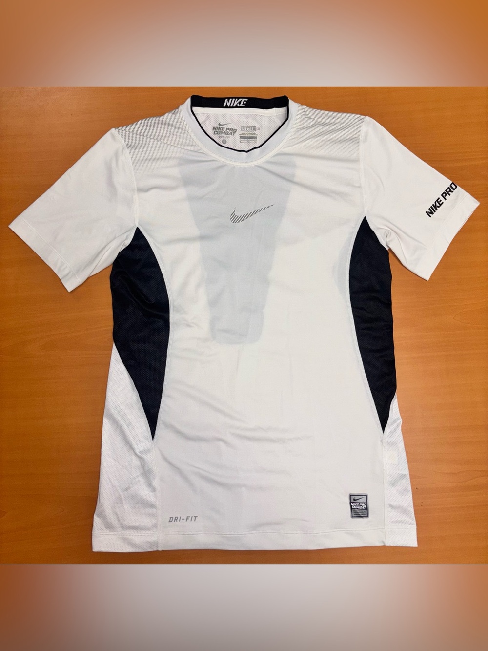 Nike White Short Sleeve Dri-FIT Athletic Tee with Black Panels